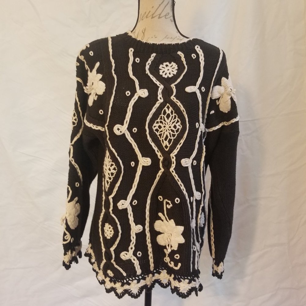 Rebecca Stone Whimsical Textured Pattern Sweater M